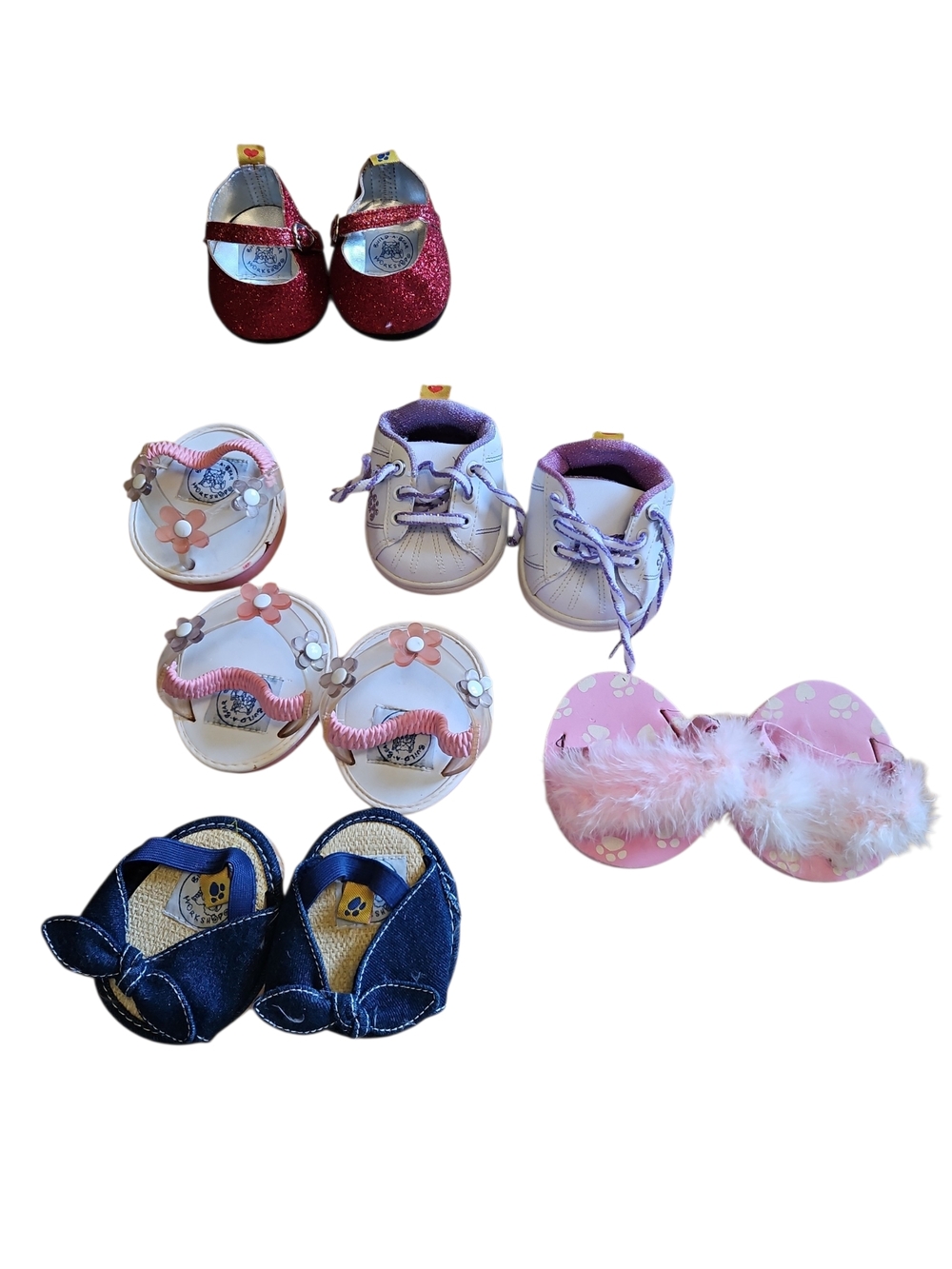 Build A Bear Shoes Lot Red Glitter Sandals Sneakers Slippers Denim Doll Shoes Bu